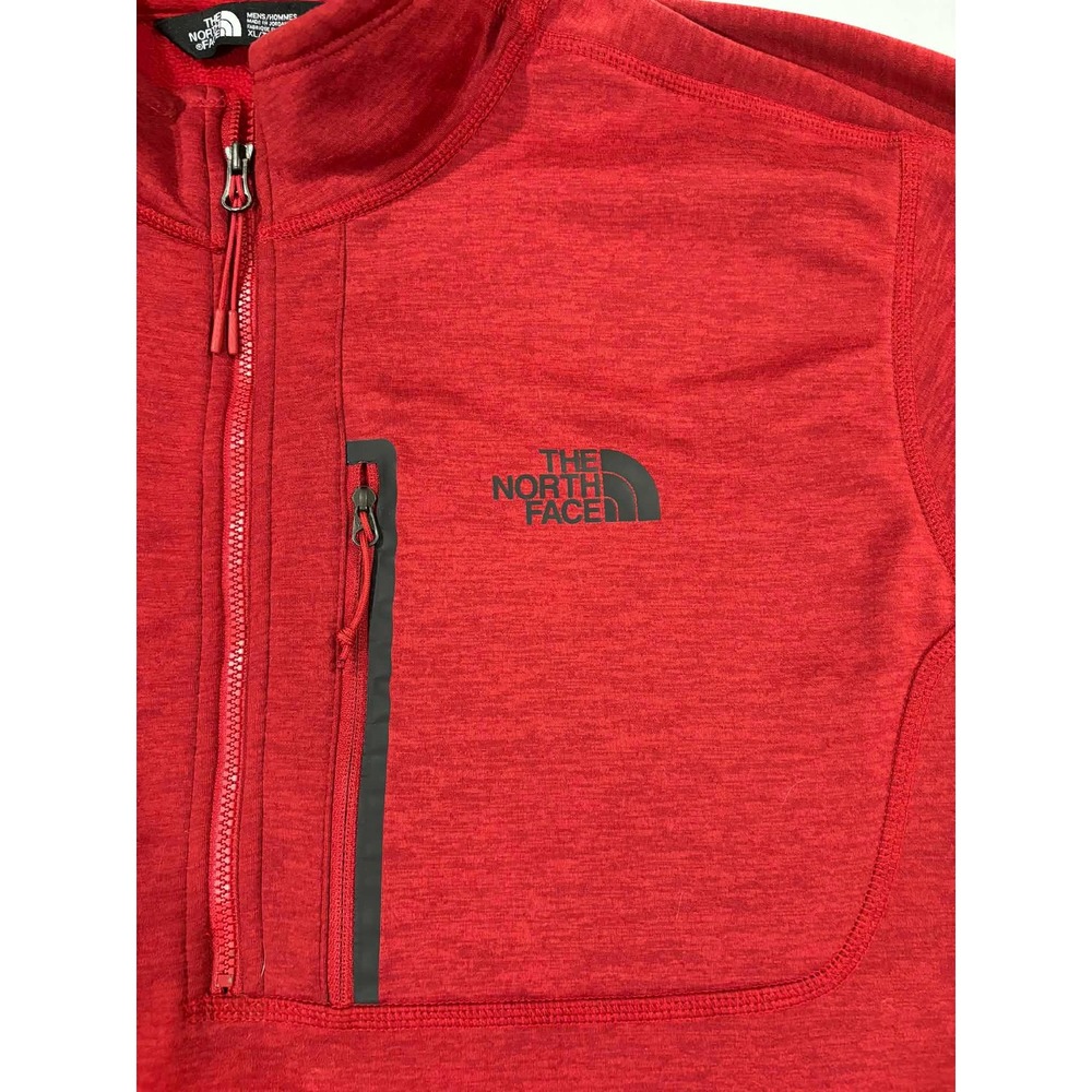 The North‎ Face Mens XL Red Heathered Quarter Zip Fleece Pullover Chest Pocket - Picture 3 of 10